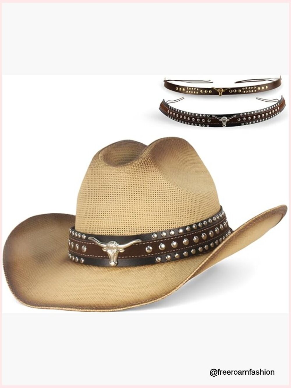 Western Cowboy Hat with Interchangeable Bands, Wide Brim